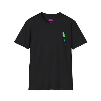 green anole reptile lizard silhouette small just in the pocket area on the front of this black crew neck t-shirt