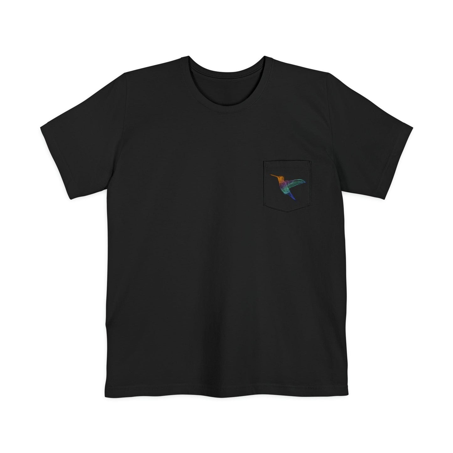 nebula hummingbird crewneck t-shirt with a pocket, the hummingbird graphic is on the pocket