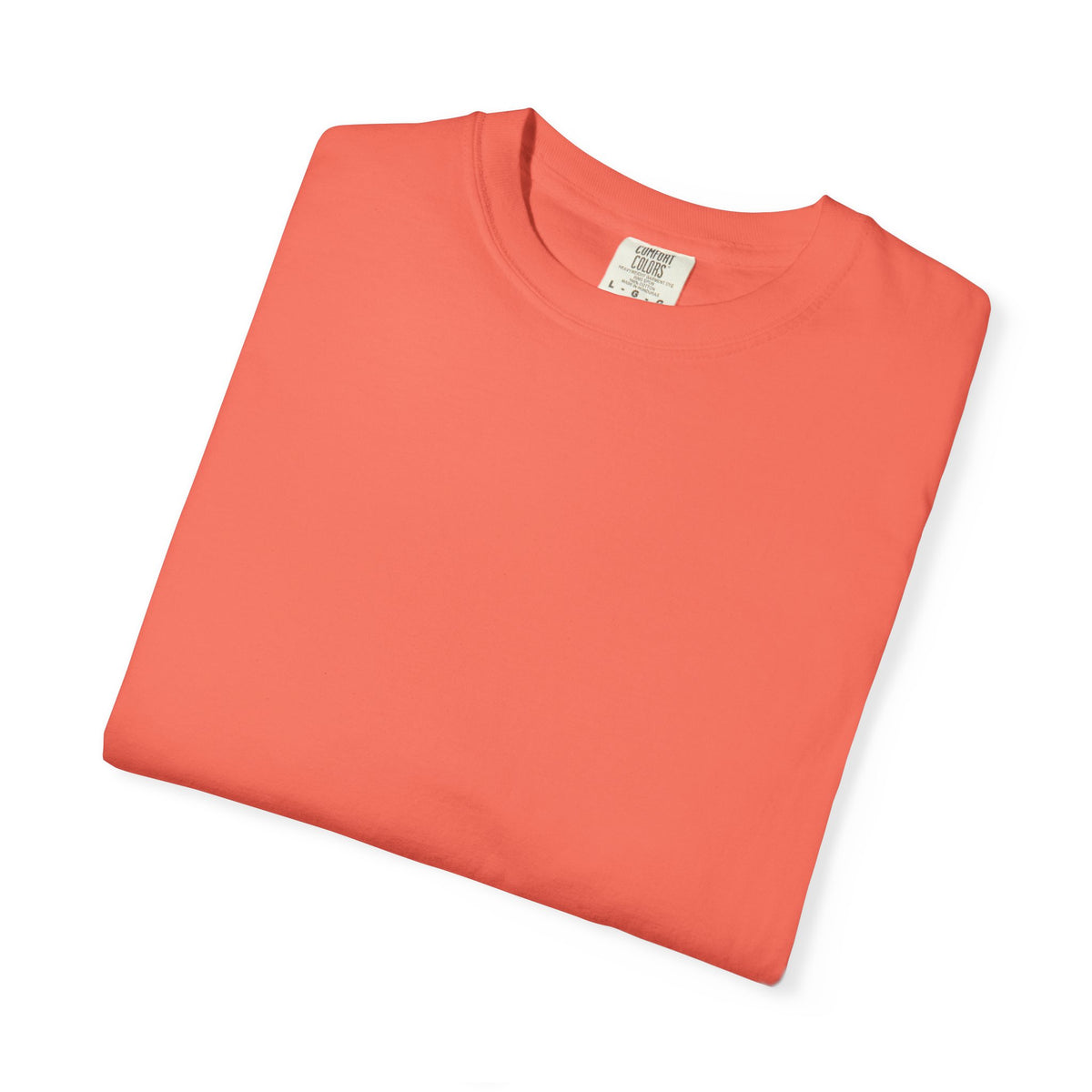 Bright Salmon Pindo Palm Comfort Colors 1717 t-shirt, folded supplier product view.