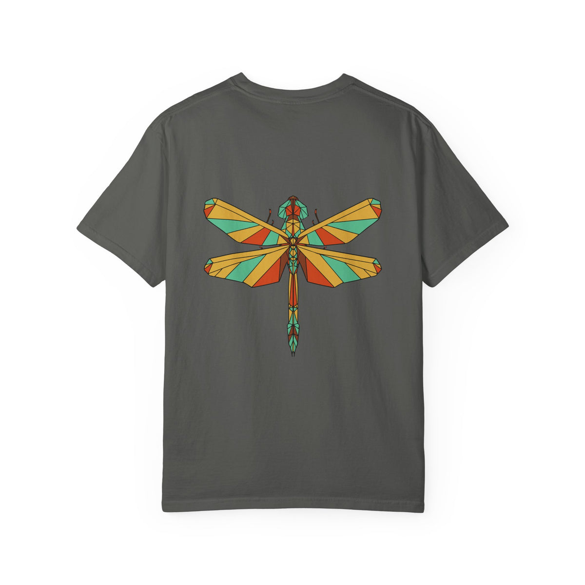 Pepper Geometric Dragonfly Comfort Colors 1717 t-shirt, supplier back view with the centered original-color geometric dragonfly artwork.