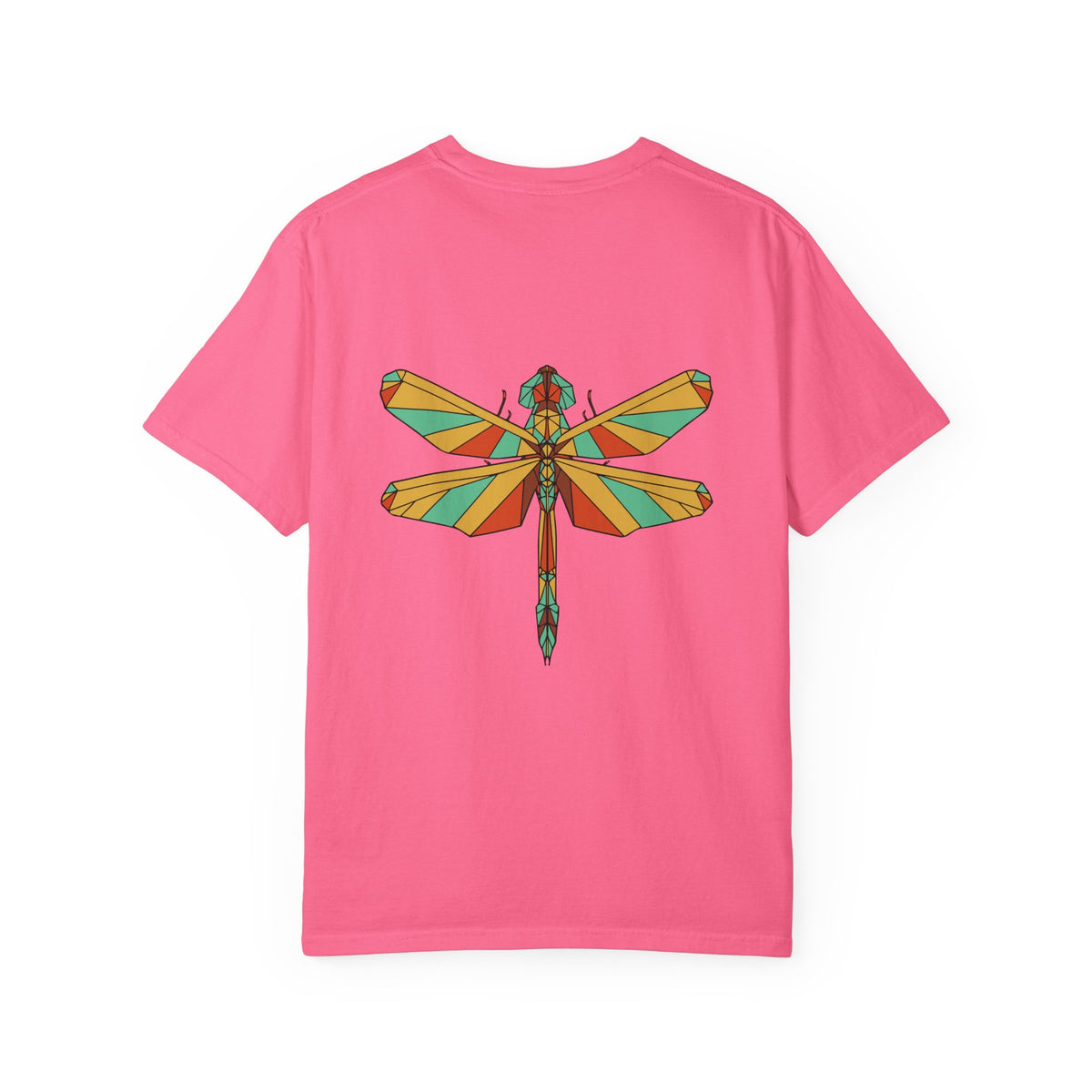 Crunchberry Geometric Dragonfly Comfort Colors 1717 t-shirt, supplier back view with the centered original-color geometric dragonfly artwork.