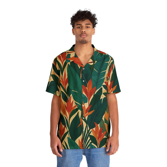 Tropical Bird of Paradise Men's Hawaiian Vintage-effect Shirt