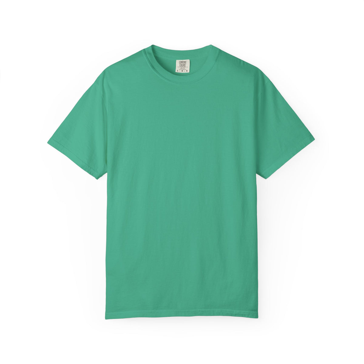 Island Green Pindo Palm Comfort Colors 1717 t-shirt, blank front view.