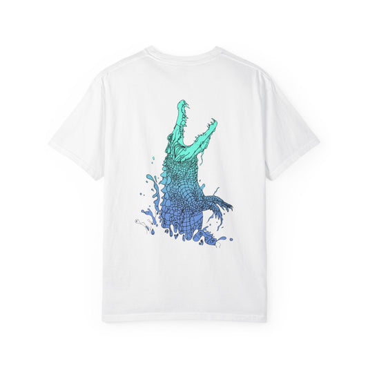 White Nebula Crocodile t-shirt, supplier back view on a white background showing the original graphic.